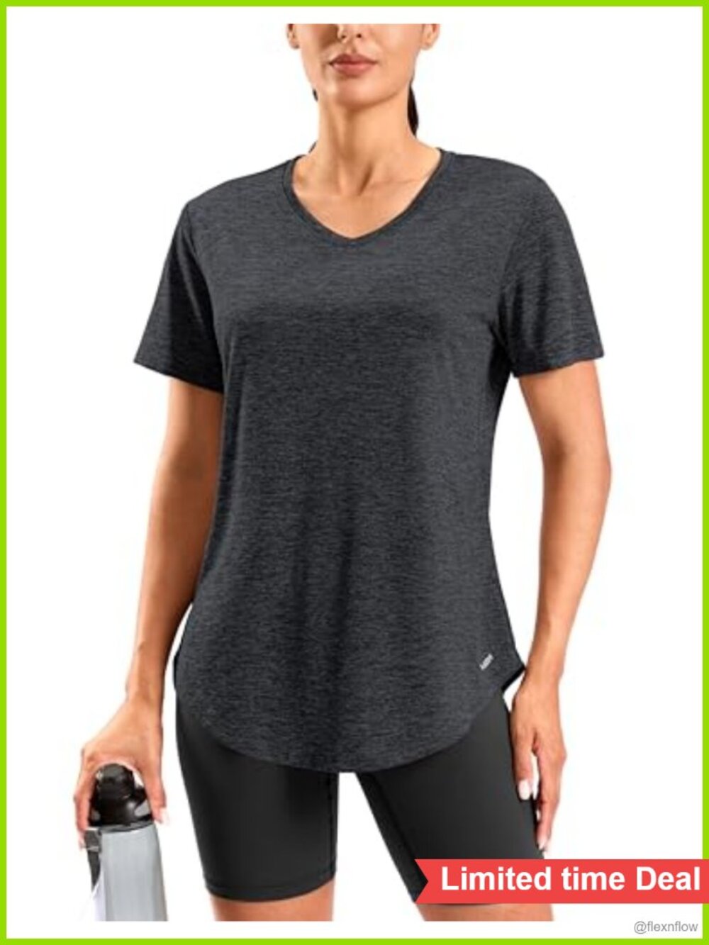 Longline V-Neck Workout T-Shirt Short Sleeve Moisture Wicking Athletic